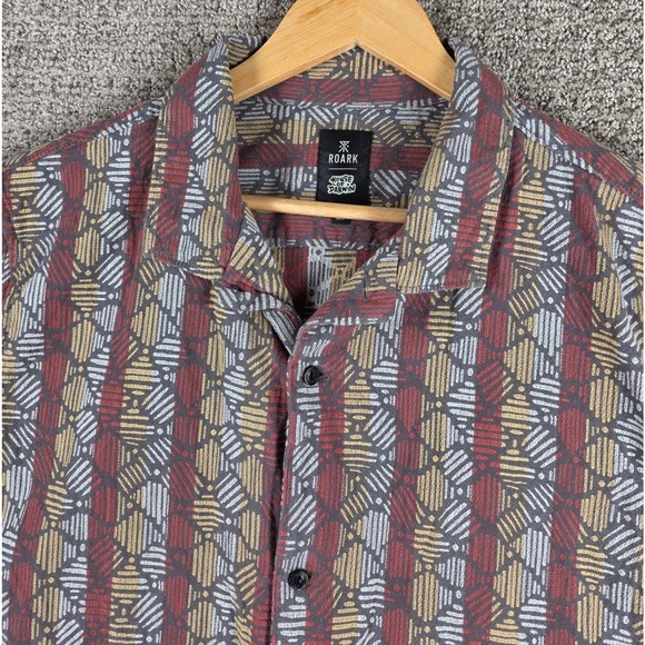 ROARK HOUSE OF DARWIN Mens Size Large Button Up Short Sleeve Shirt Geometric - Picture 1 of 8